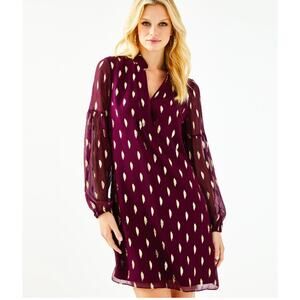 Lilly Pulitzer Shea Metallic Silk Shift Dress Cabernet Berry Sz 6